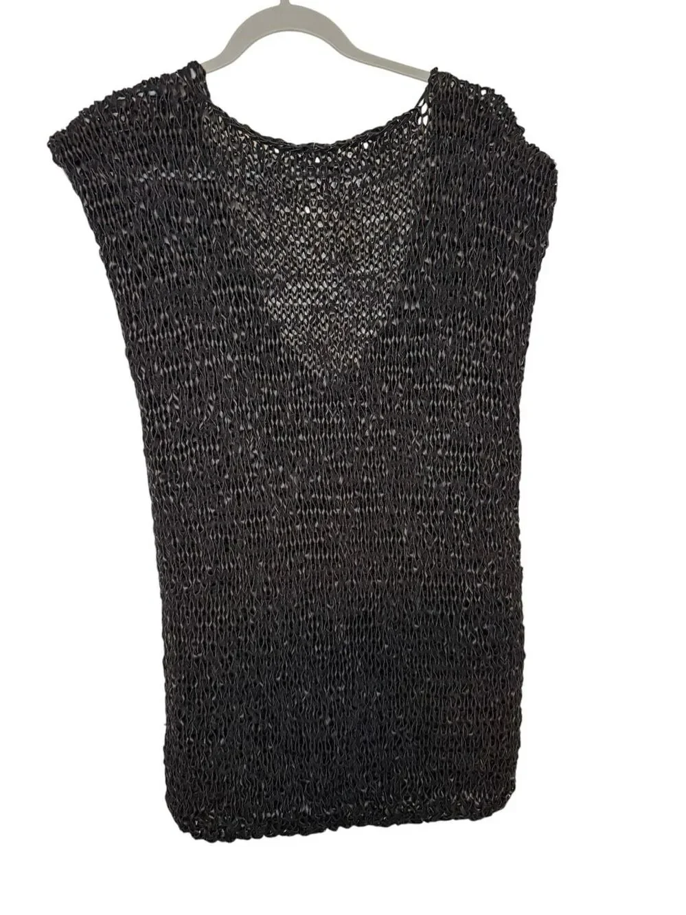 Free People Billie Vegan Leather Open Weave Tunic Black Size Small NWT